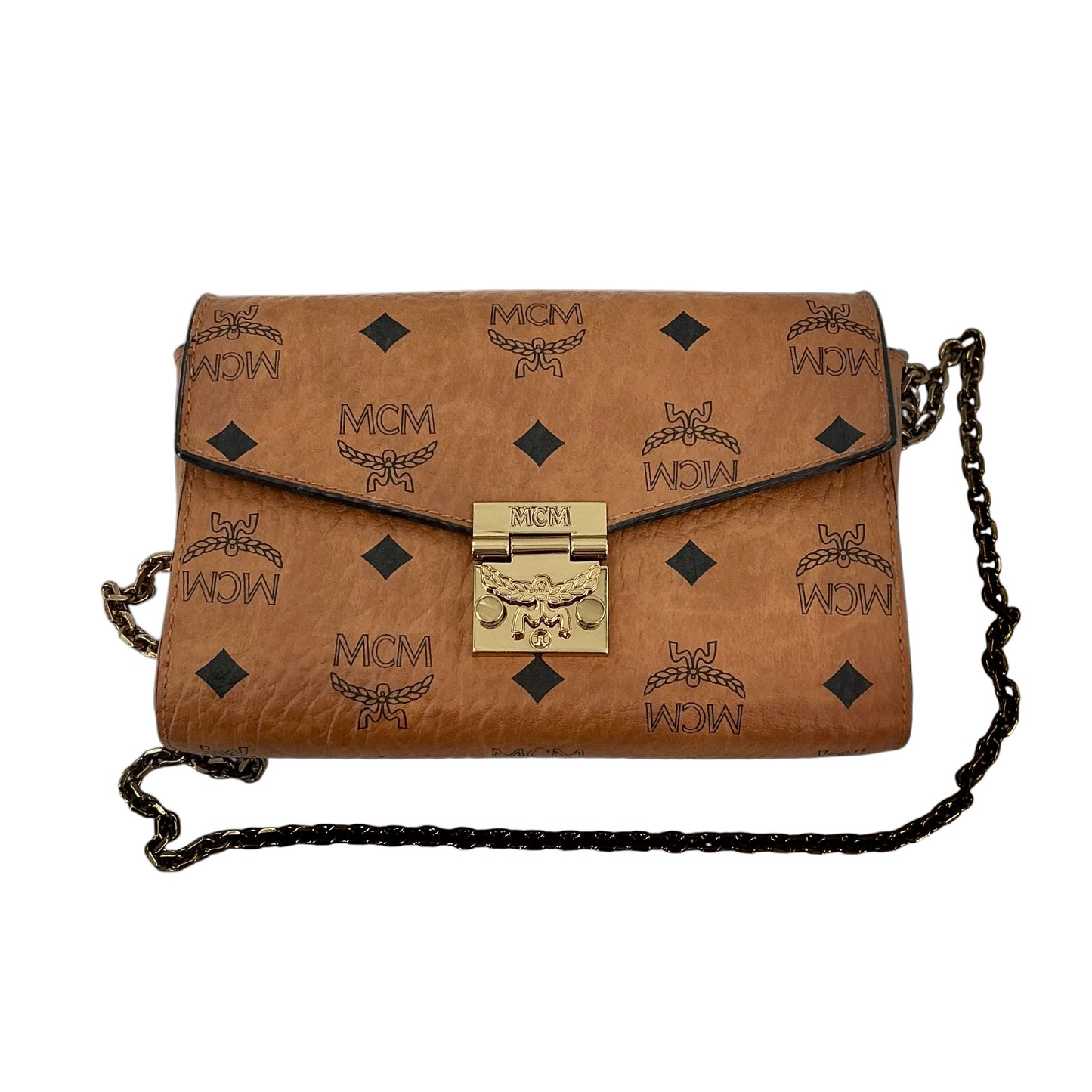 MCM Cognac Visetos Monogram Millie / Tracy Wallet on Chain Crossbody Bag