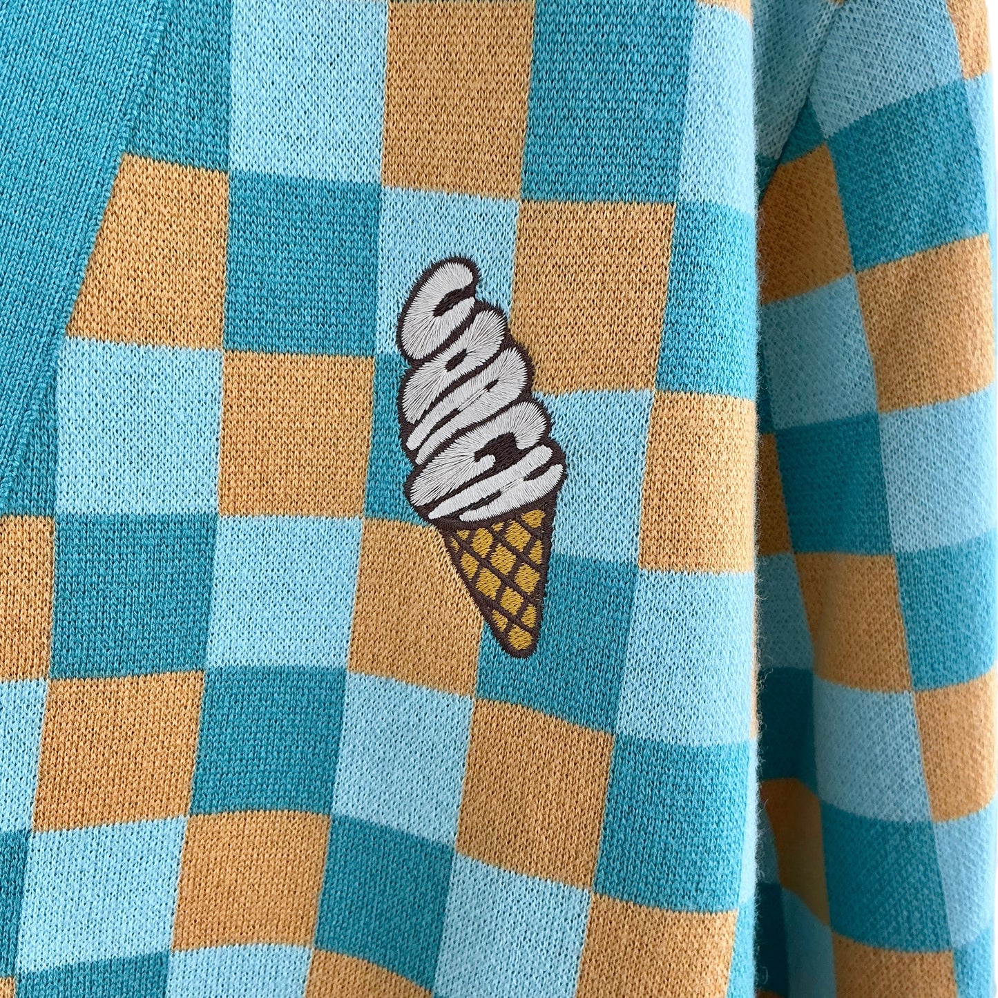 COACH Blue Plaid Ice Cream Checkered Cardigan