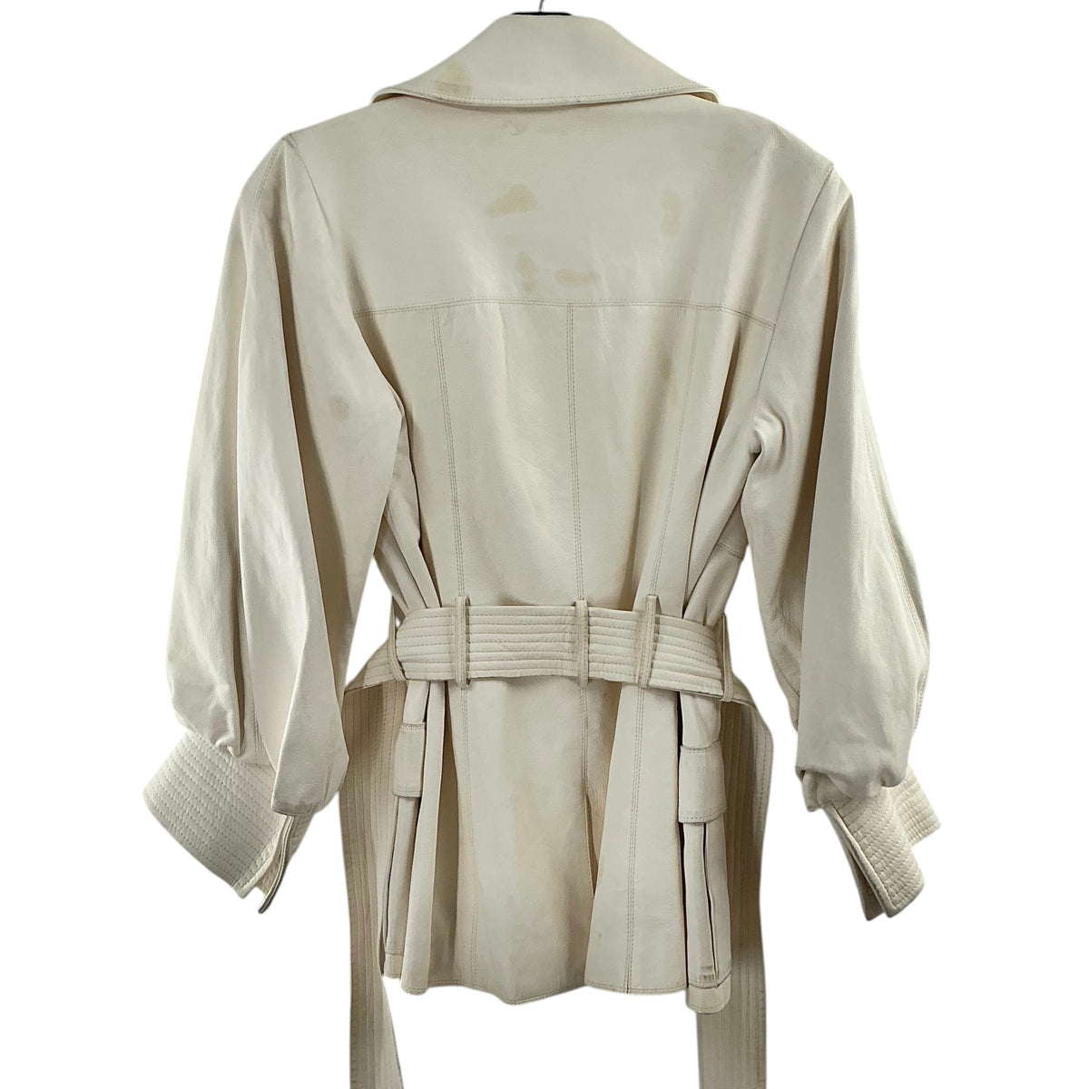 Oscar de la Renta Cream Leather Belted Safari Jacket