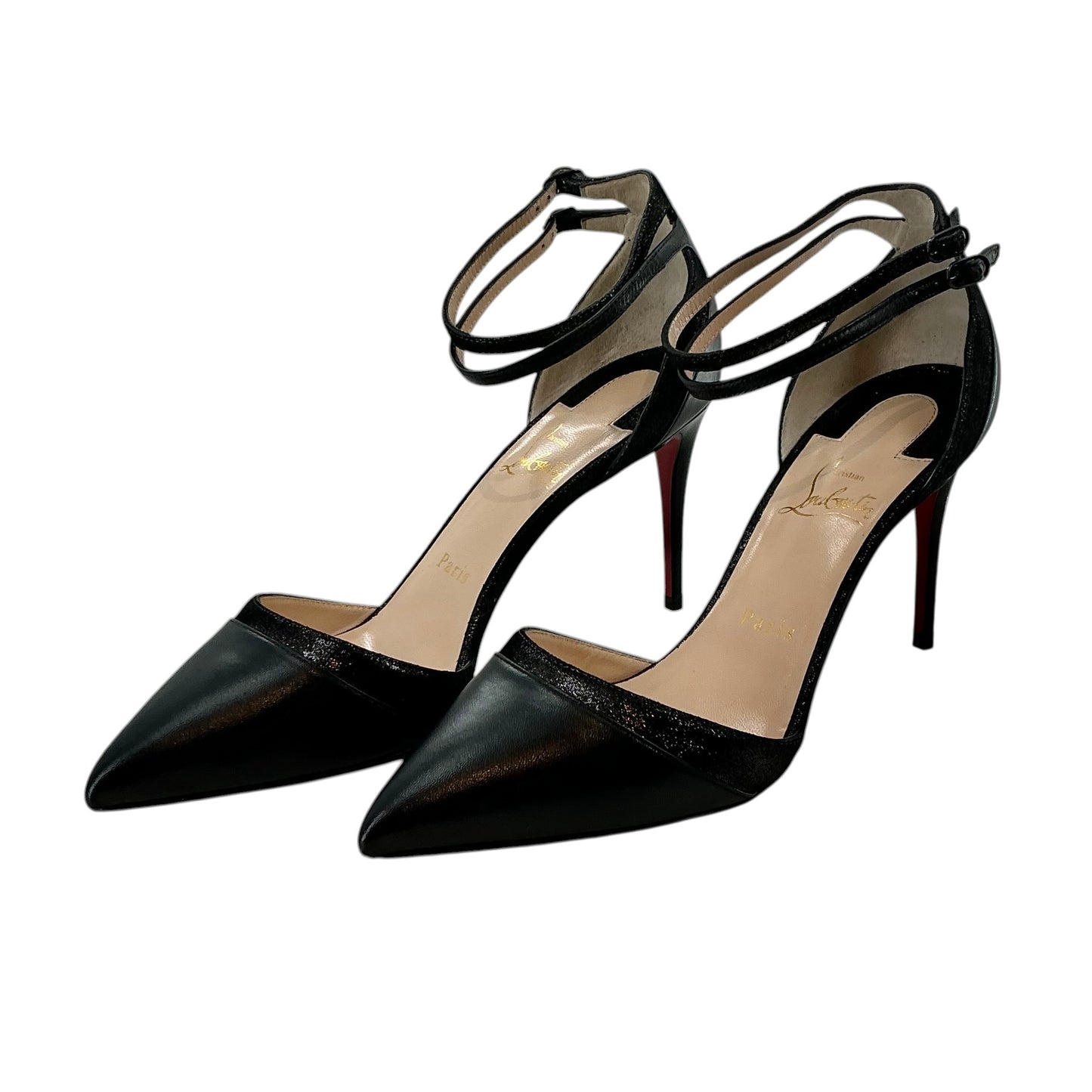 Christian Louboutin Uptown Double Black Leather Pointed Toe Pumps