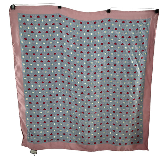 Gucci Pink & Grey Heart Star Silk Scarf