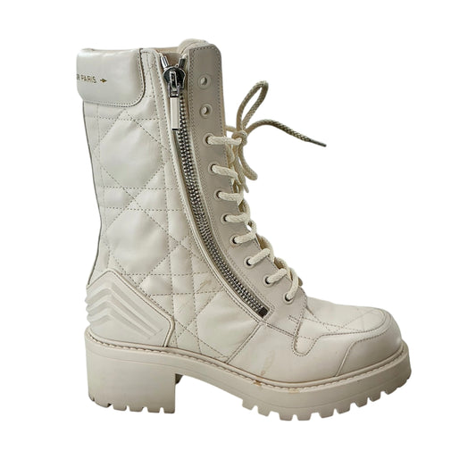 Christian Dior D-Leader Off-White Quilted Leather Ankle Biker Boots