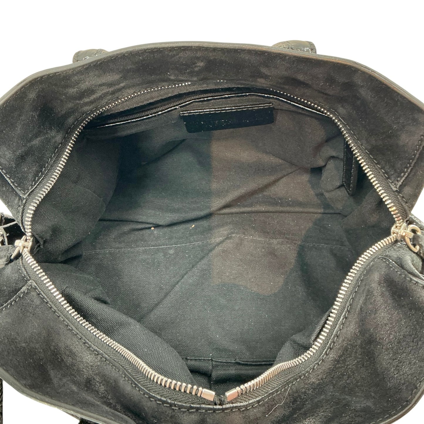 Alexander McQueen Black Patent Leather Eyelet Padlock Small Satchel