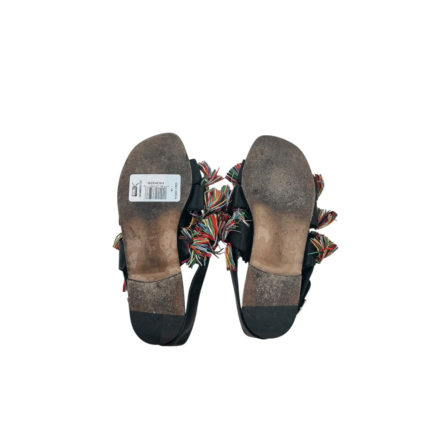 Manolo Blahnik Raffia Fringe Leather Slingback Sandals