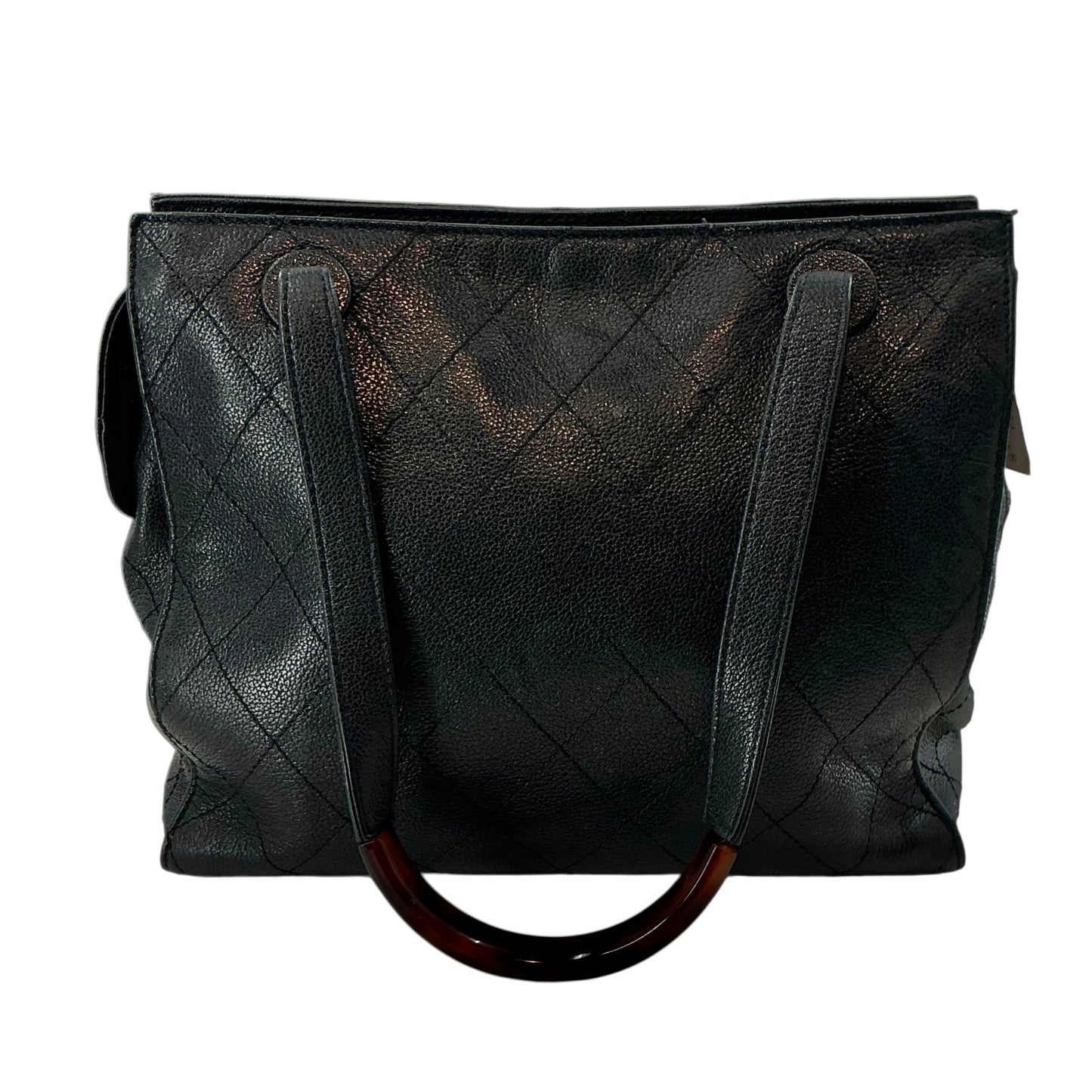 Chanel Black Quilted Caviar Leather Tote with Tortoise Resin Handle