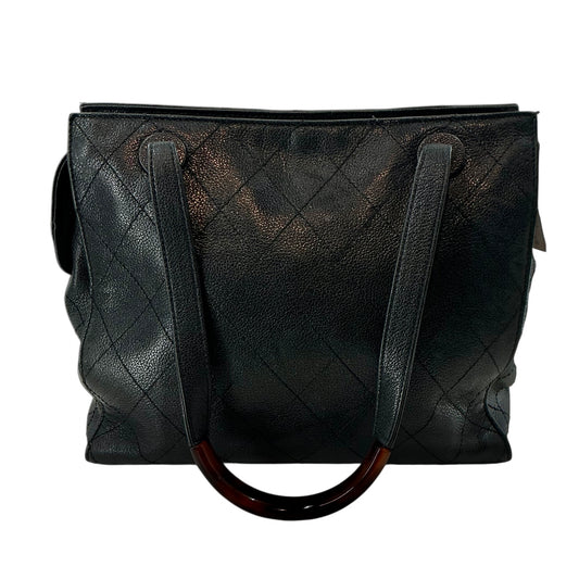 Chanel Black Quilted Caviar Leather Tote with Tortoise Resin Handle