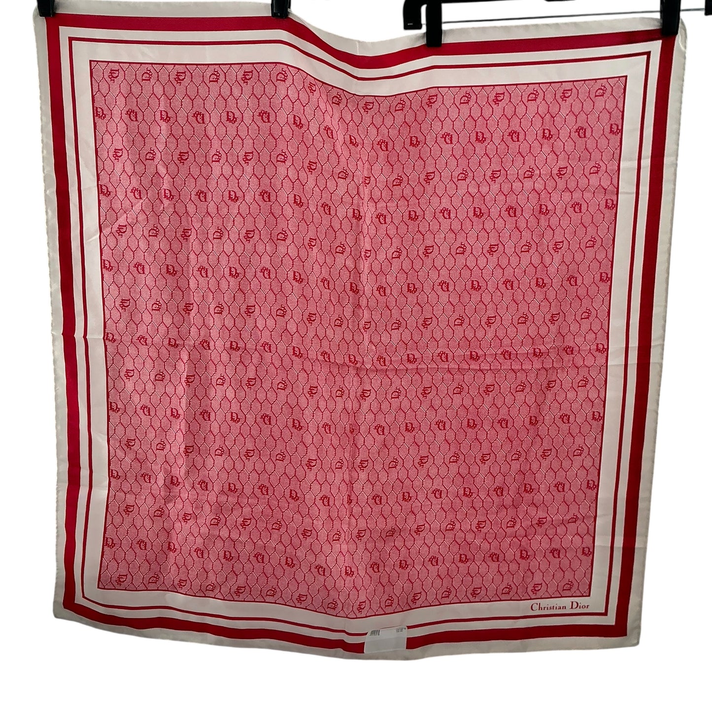 Vintage Christian Dior Red & White Monogram Honeycomb Silk Square Scarf