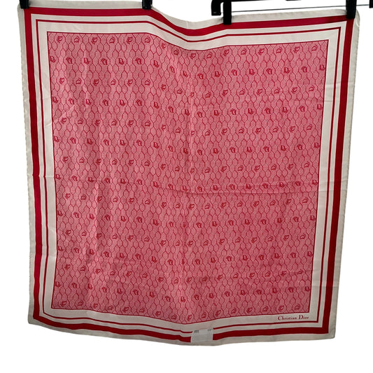 Christian Dior Vintage Red & White Monogram Honeycomb Silk Square Scarf