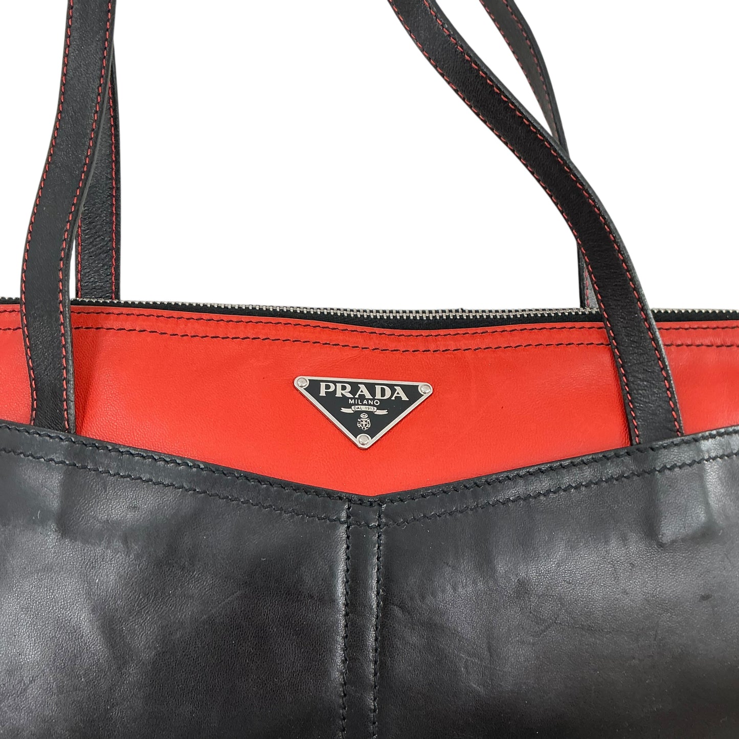 Prada Vintage Orange and Black Lambskin Leather & Nylon Shoulder Bag