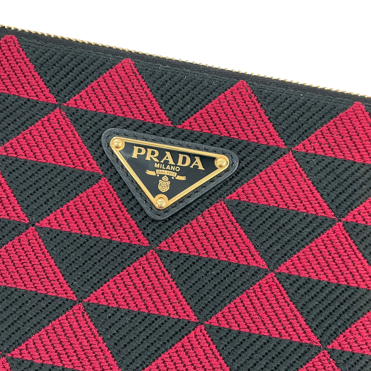 Prada Mini Symbole Triangolo Jacquard Triangle Bag – Black / Ciliegia Red