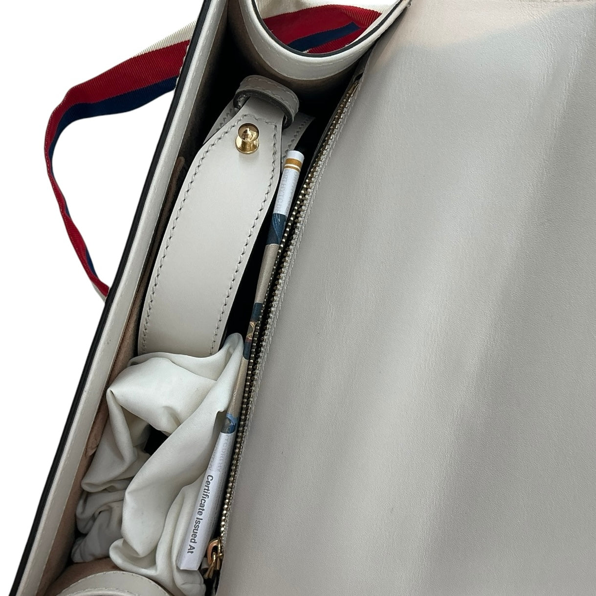 Gucci Sylvie Small White Calfskin Leather Web Shoulder Bag