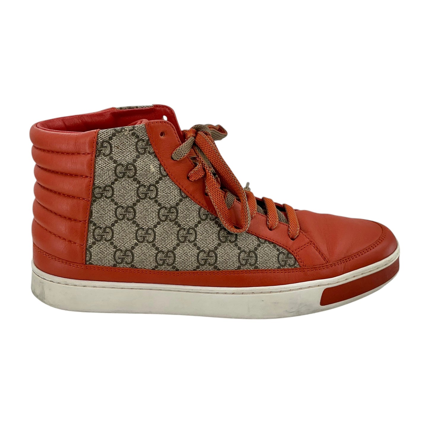 Gucci Men's GG Supreme and Leather High-Top Sneakers in Dark Orange