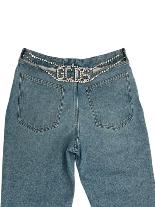 GCDS Crystal Embellished Belt Jeans