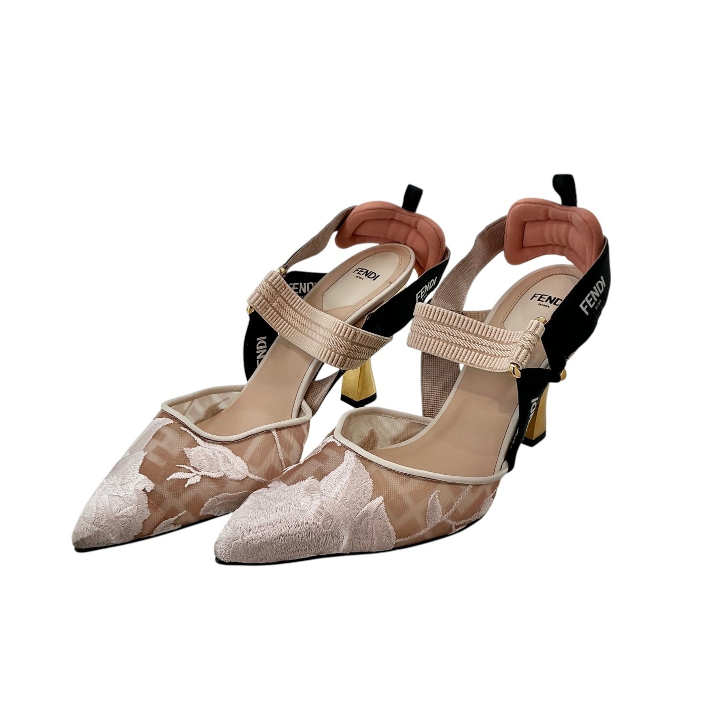 Fendi Colibrì Floral Embroidered Mesh Slingback Pumps
