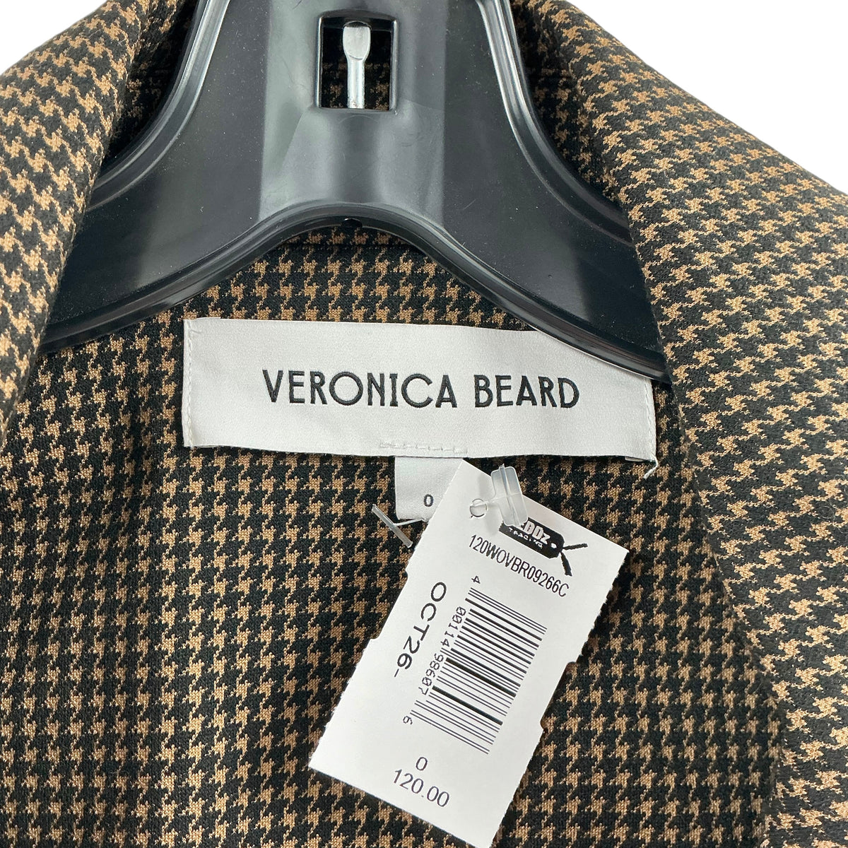 Veronica Beard Aaliyah Brown Houndstooth Ruched Sleeve Blazer