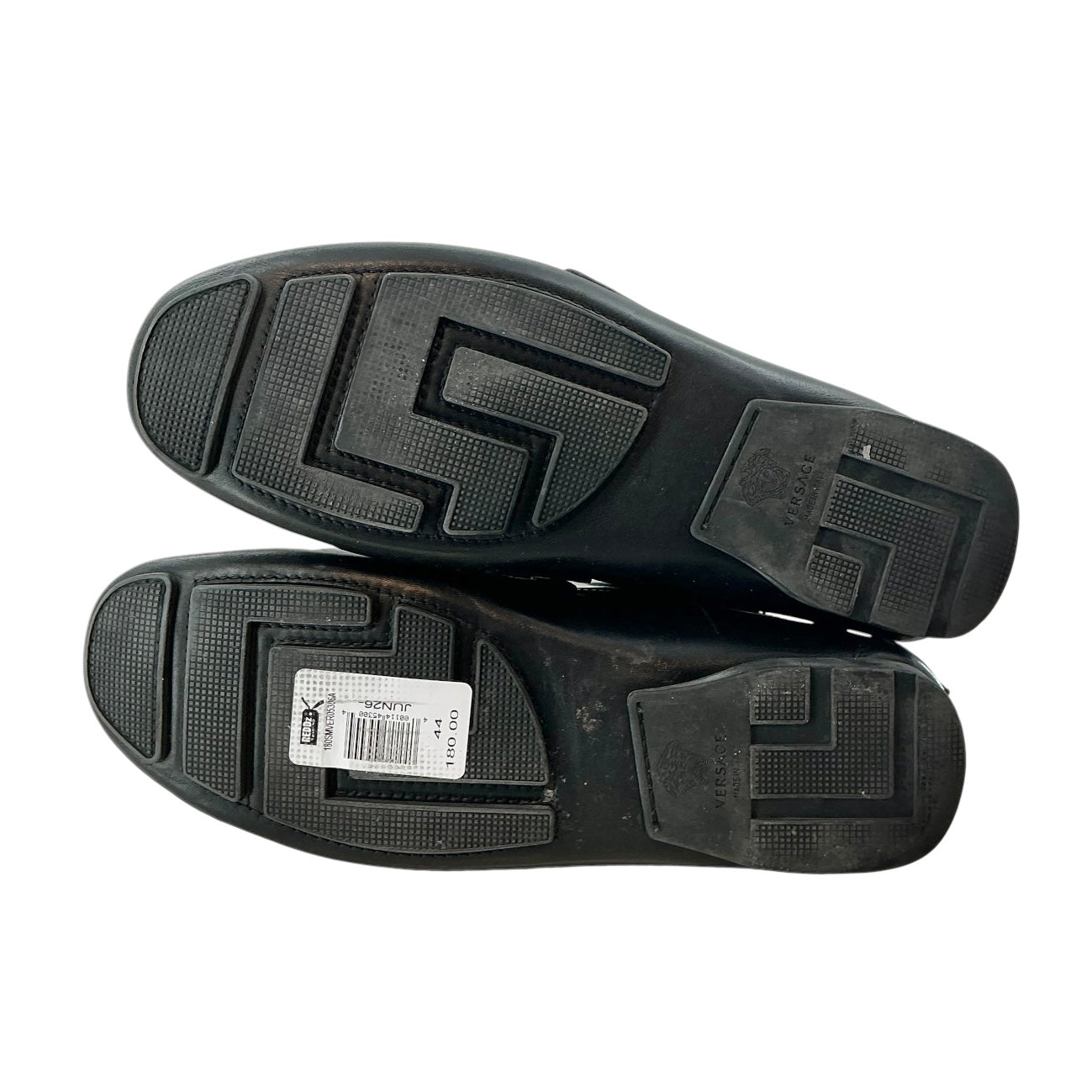 Versace Black Suede & Patent Leather Medusa Loafers