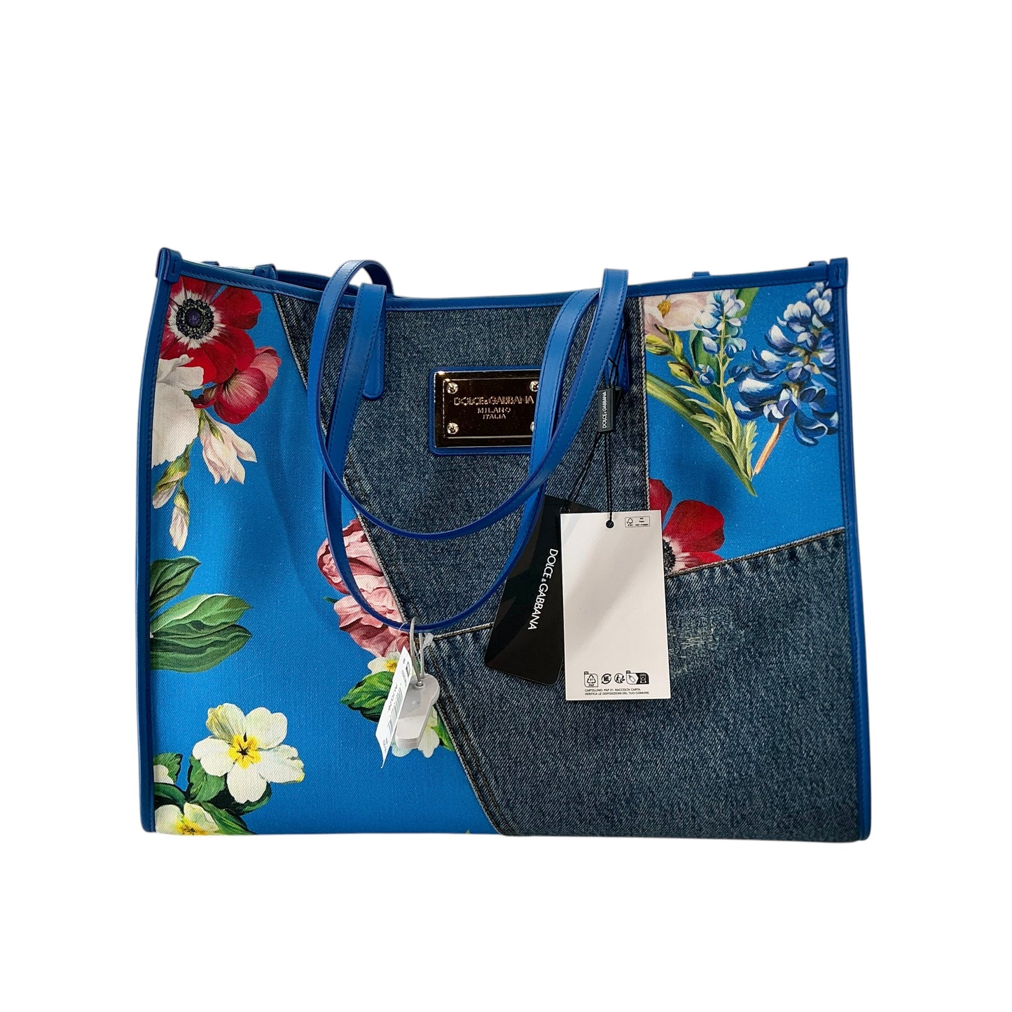 Dolce & Gabbana Large Floral Patchwork Denim Shopping Tote Bag