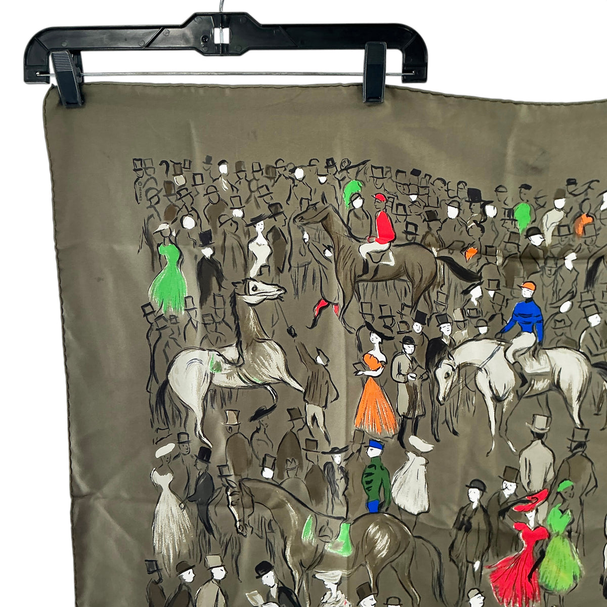 Hermès "Paddock" Silk Scarf 90 By Jean-Louis Clerc - Khaki Green Olive