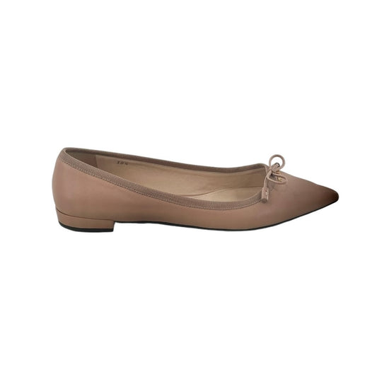 Prada Nude Pink Leather Pointed-Toe Bow Ballet Flats