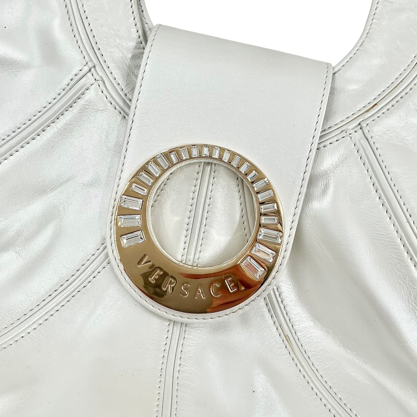 Versace White Leather Rings Hobo Bag