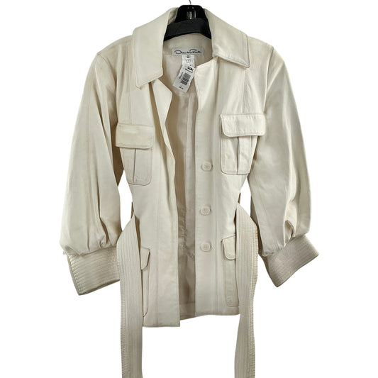Oscar de la Renta Cream Leather Belted Safari Jacket