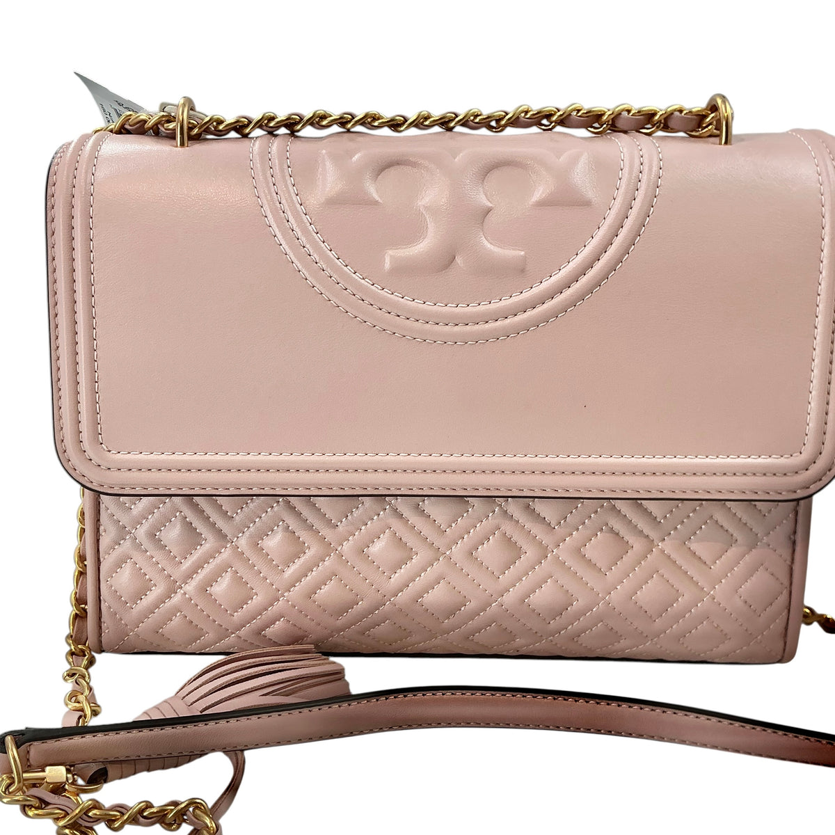 Tory Burch Fleming Medium Quilted Leather Flap Crossbody Purse - Light Pink