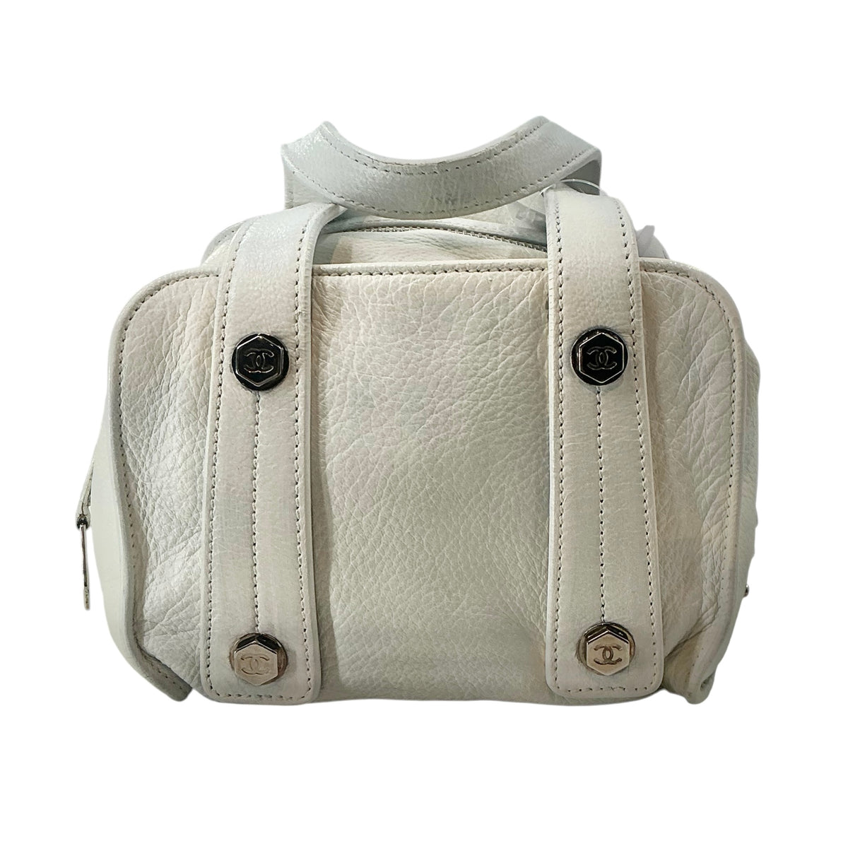 Chanel Vintage White Leather Bolt Bowler Bag