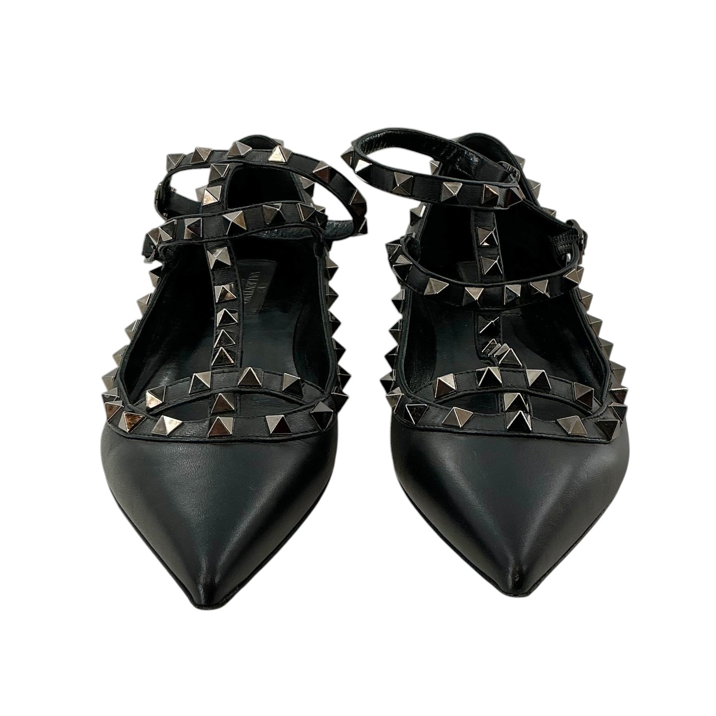 Valentino Garavani Rockstud Black Caged Leather Ballet Flats