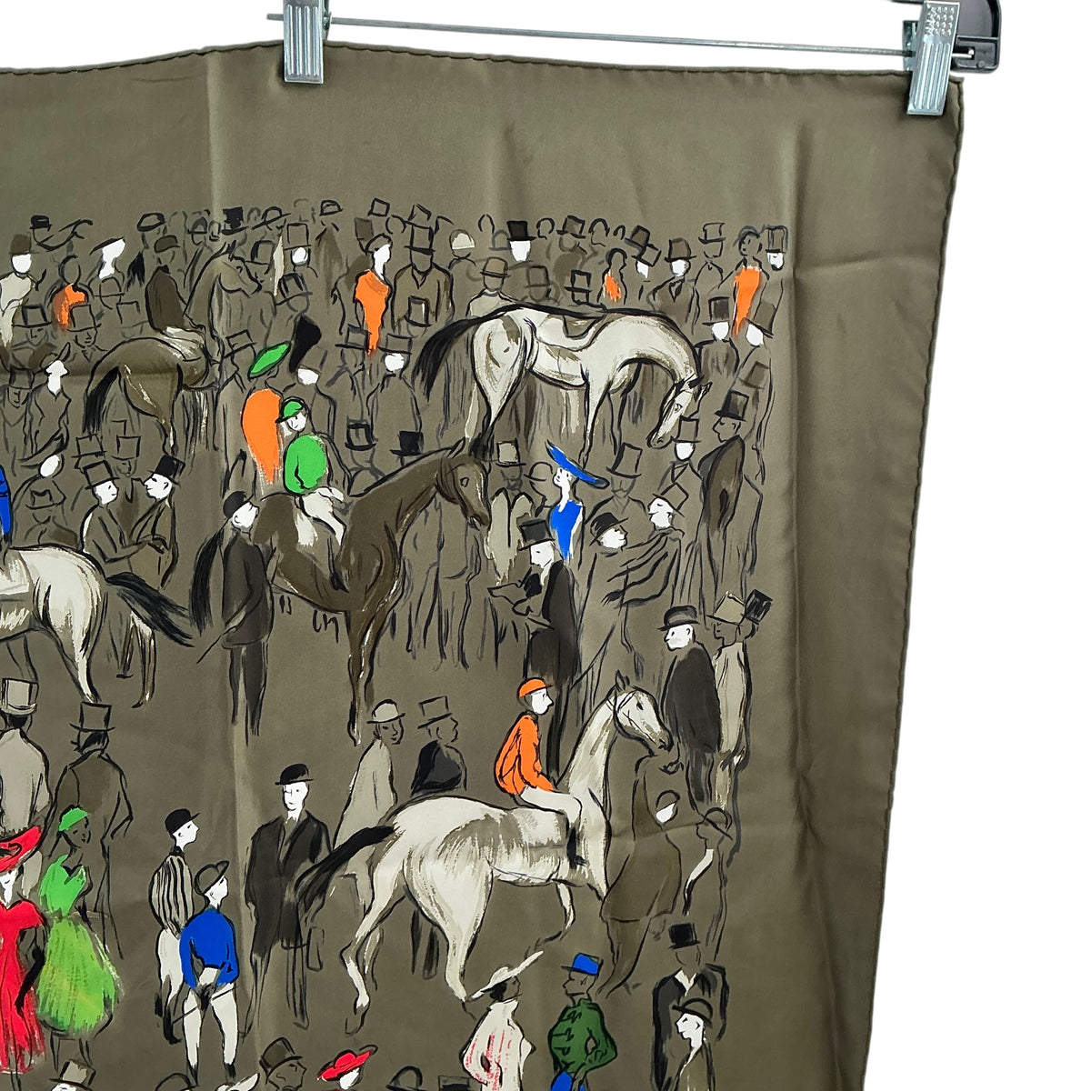 Hermès "Paddock" Silk Scarf 90 By Jean-Louis Clerc - Khaki Green Olive