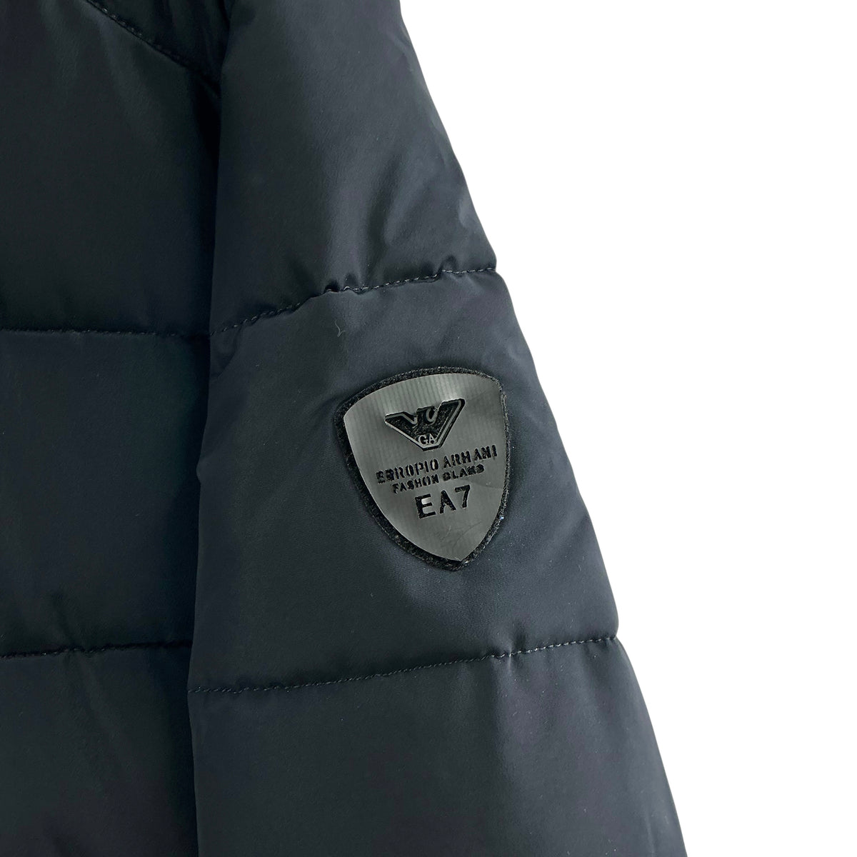 EA7 Emporio Armani Men’s Hooded Longline Quilted Puffer Jacket Coat – Navy Blue