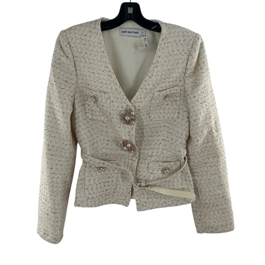 Self-Portrait Cream Embellished Boucle Tailored Jacket