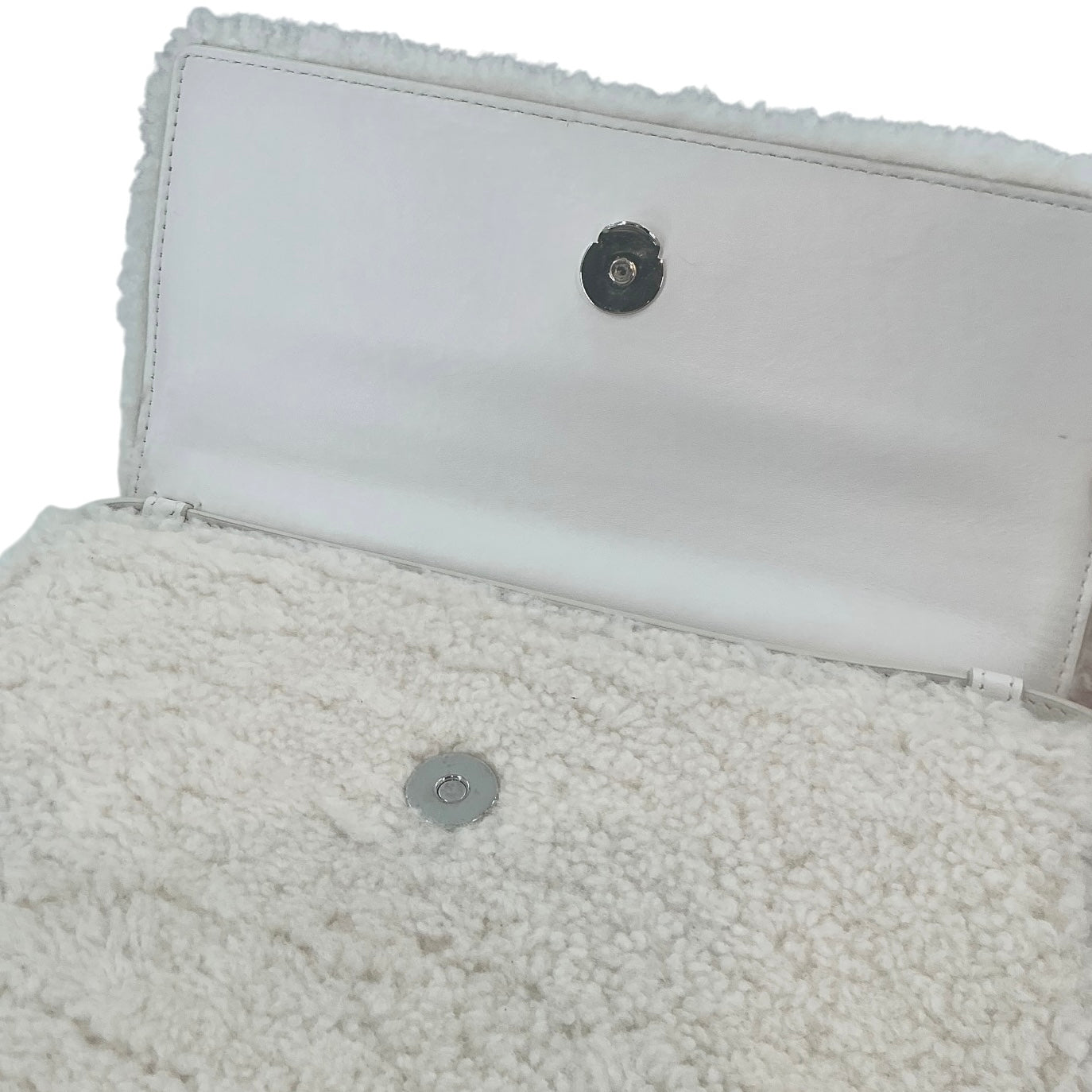 Off-White White Shearling & Leather Jitney 2.8 Top Handle Bag