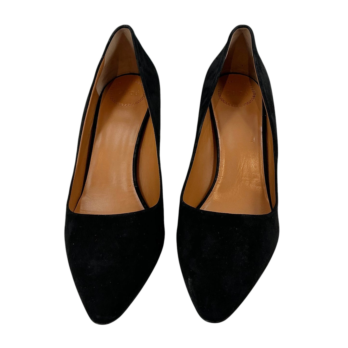 Chloé Oli Black Suede Pointed-Toe Comma Heel Pumps