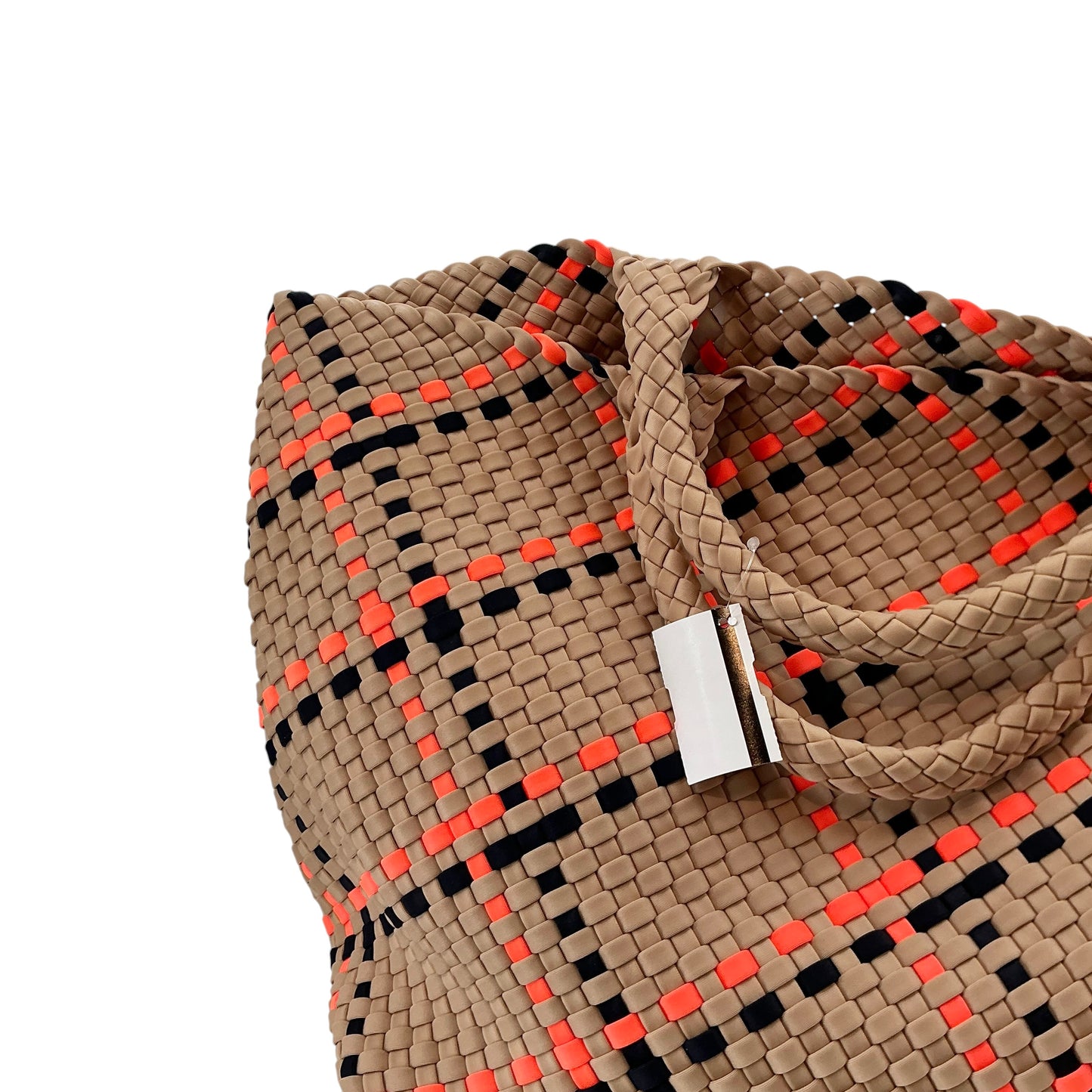NAGHEDI St. Barths Large Handwoven Neoprene Plaid Tote Bag