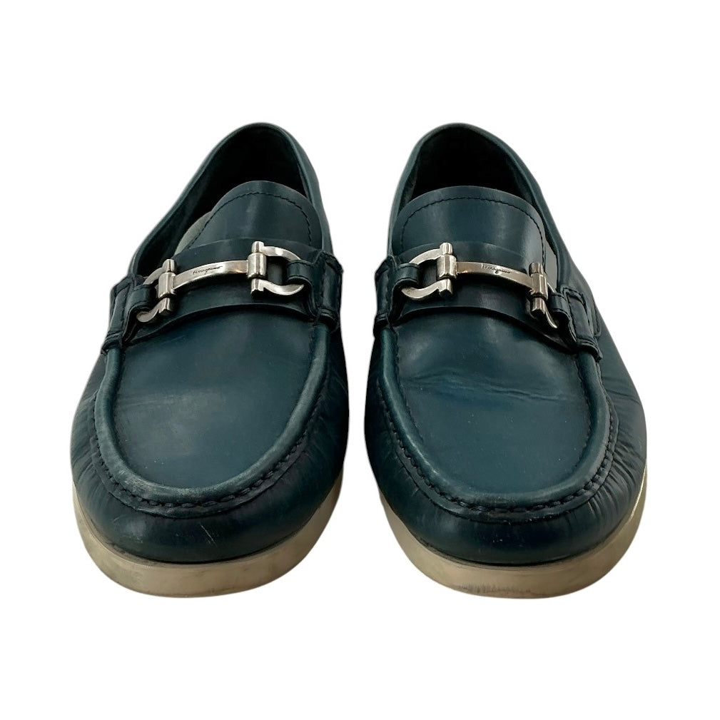Salvatore Ferragamo Blue Leather Gancini Bit Loafers