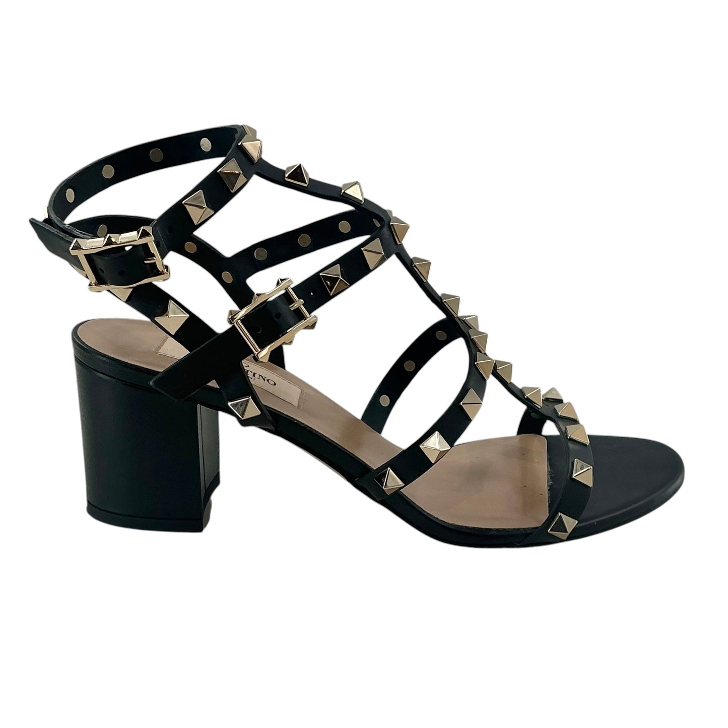 Valentino Garavani Rockstud Caged Block Heel Sandals - Black Leather