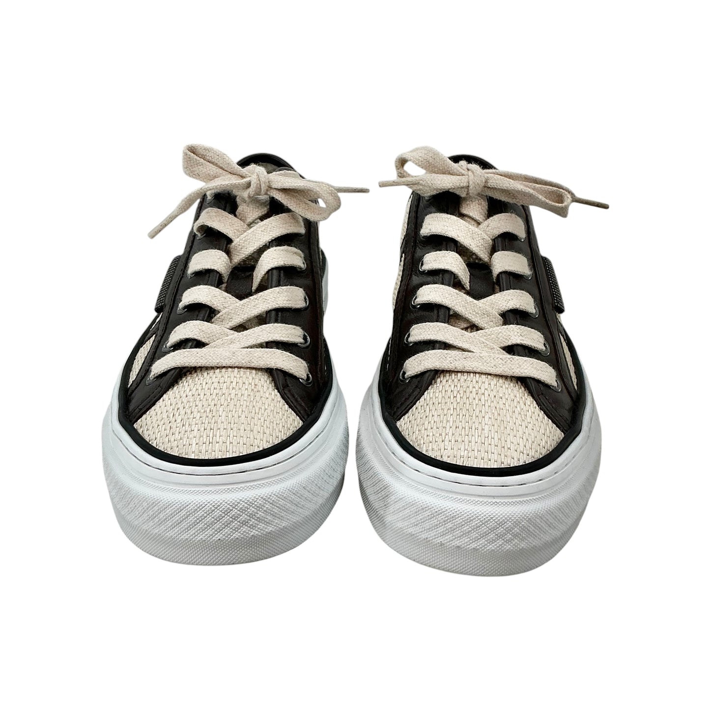 Brunello Cucinelli Techno Raffia & Leather Low-Top Sneakers