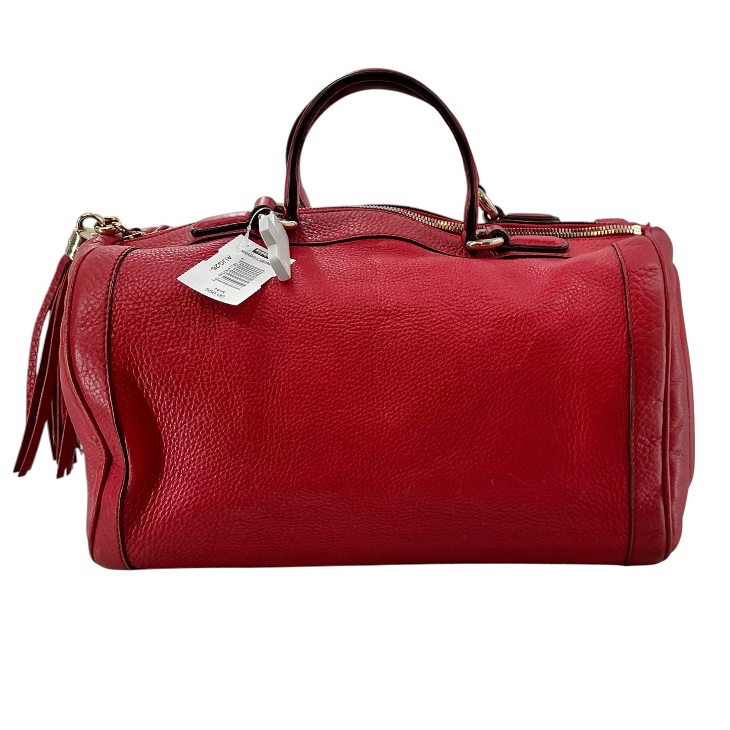 Gucci Red Pebbled Leather Soho Boston Bag Duffel