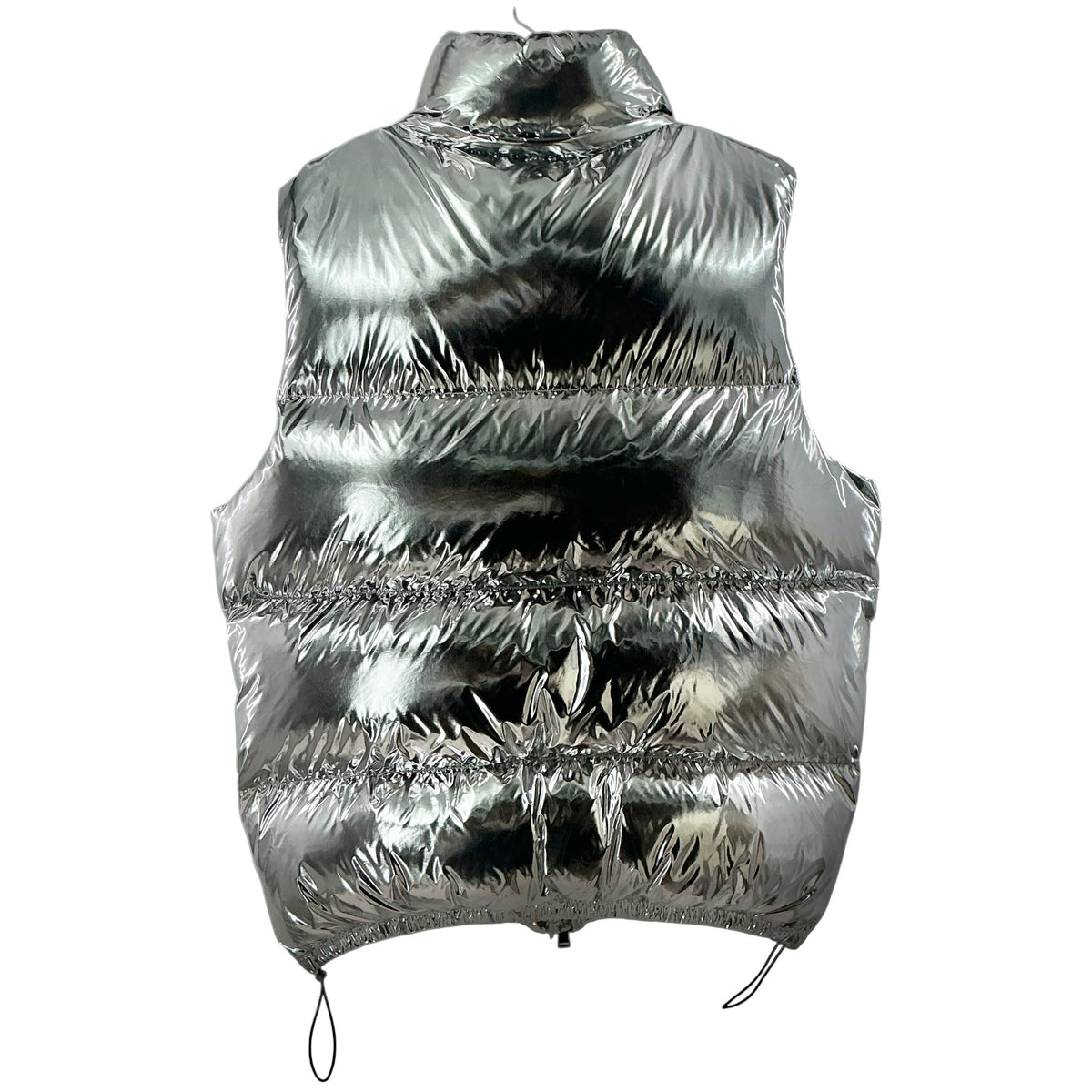 Purple Brand Metallic Silver Wordmark Puffer Vest