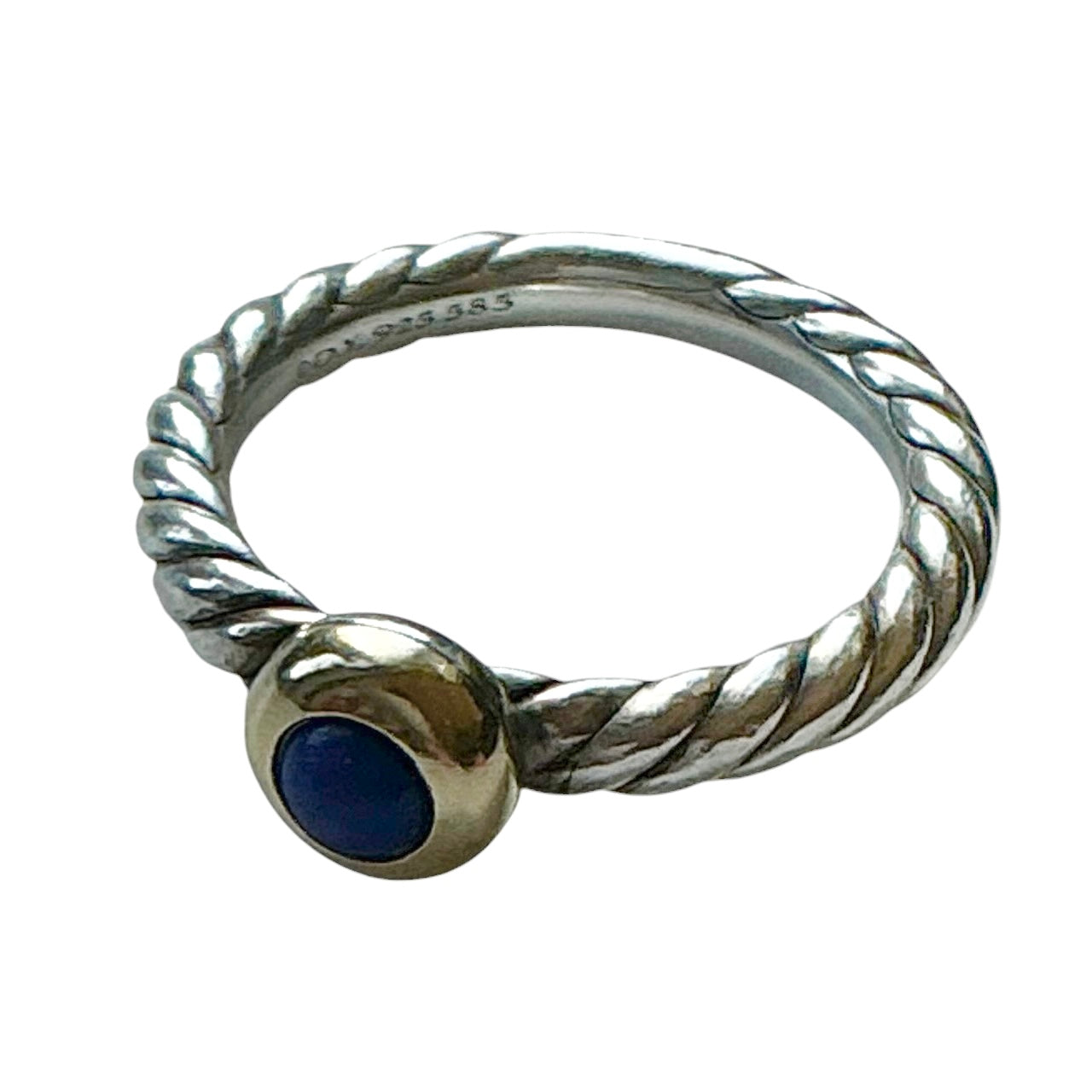 David Yurman Petite Cable Lapis Lazuli Ring in Sterling Silver & 14K Gold