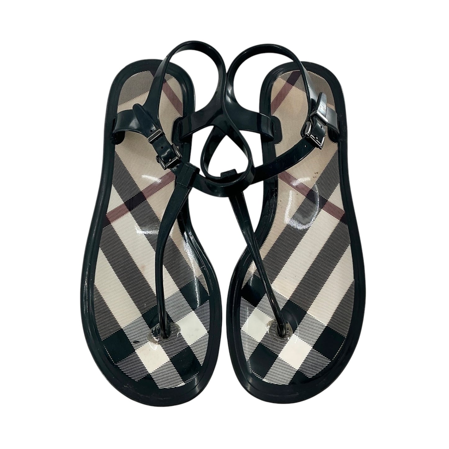 Burberry Black Nova Check Jelly Thong Sandals