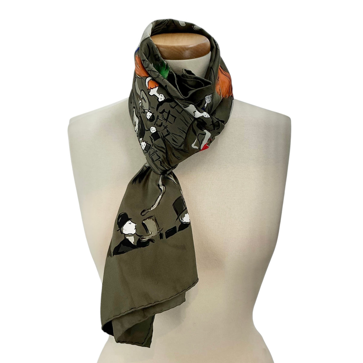 Hermès "Paddock" Silk Scarf 90 By Jean-Louis Clerc - Khaki Green Olive