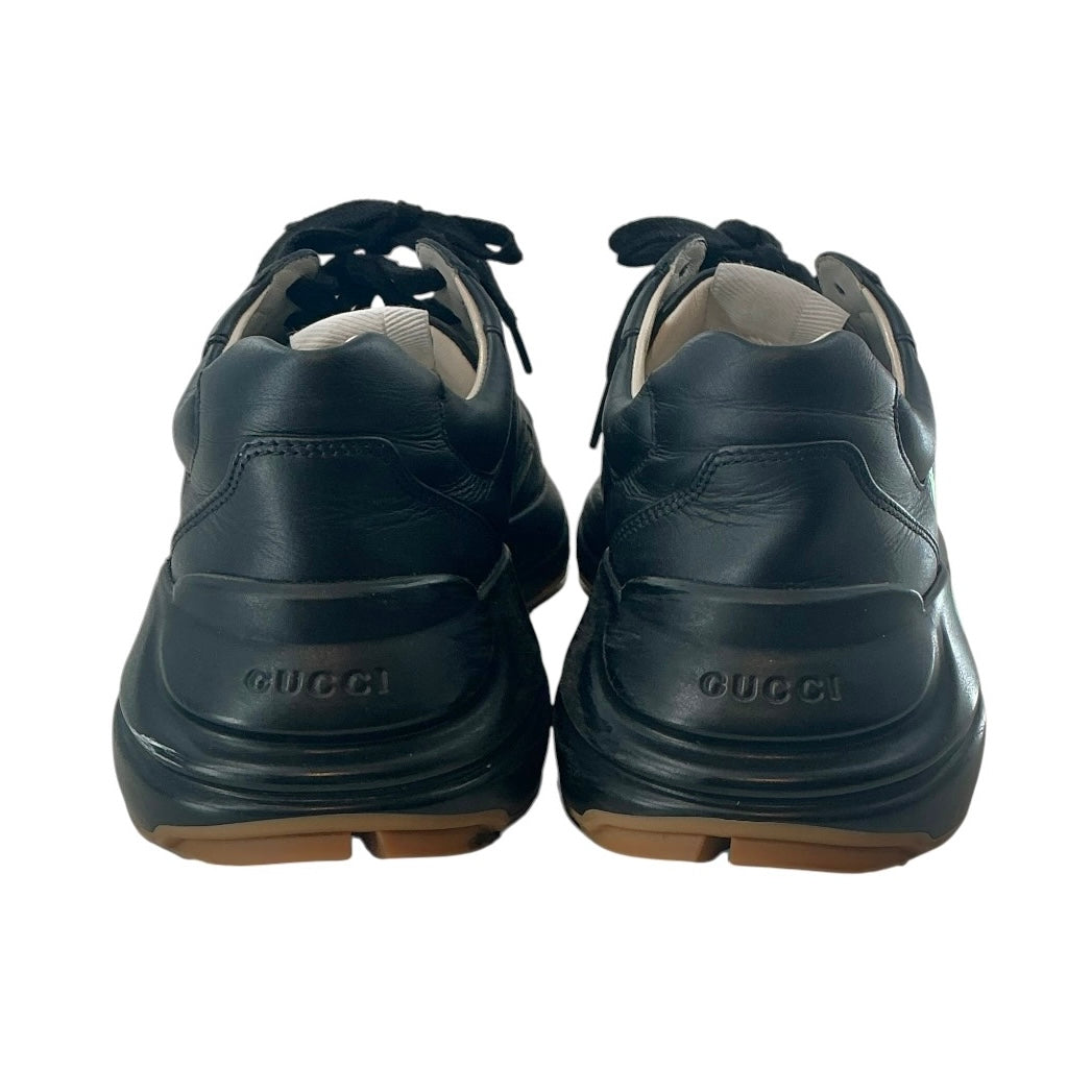 Gucci Rhyton Black Leather Rainbow Logo Sneakers