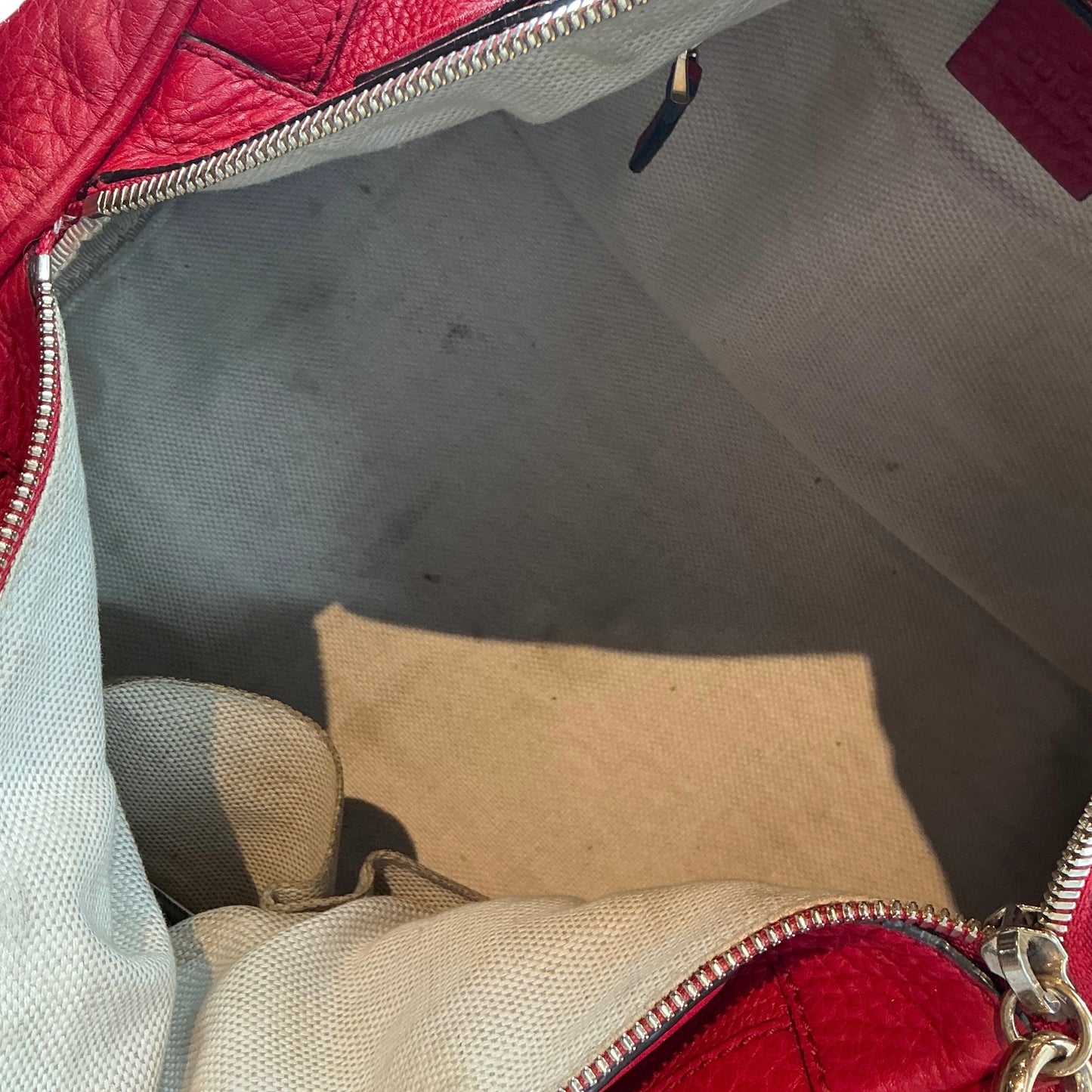 Gucci Red Pebbled Leather Soho Boston Bag Duffel