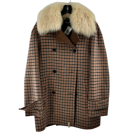 Theory Dorado Plaid Faux Fur Collar Utility Peacoat