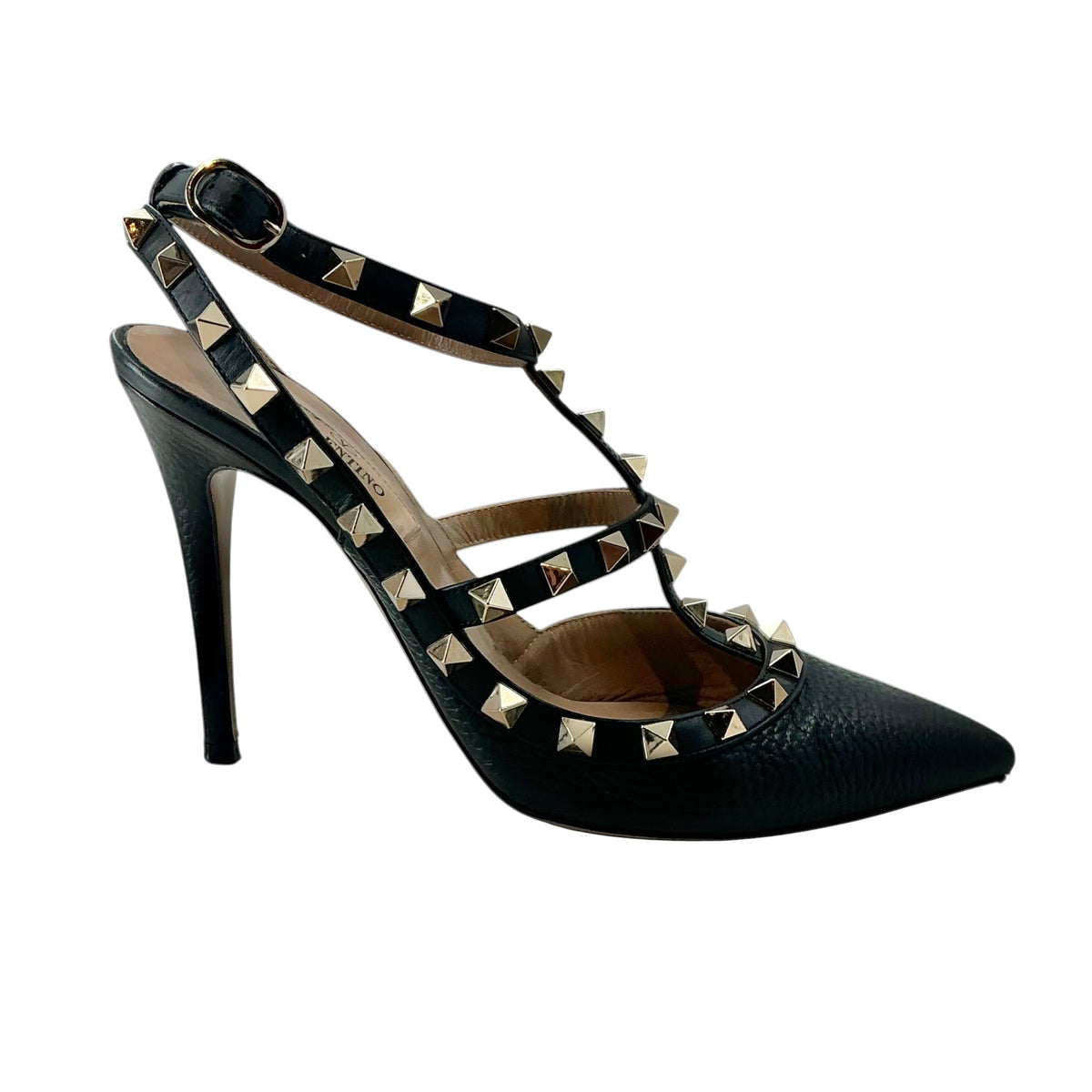 Valentino Garavani Rockstud Caged Leather Ankle Strap Pumps Black
