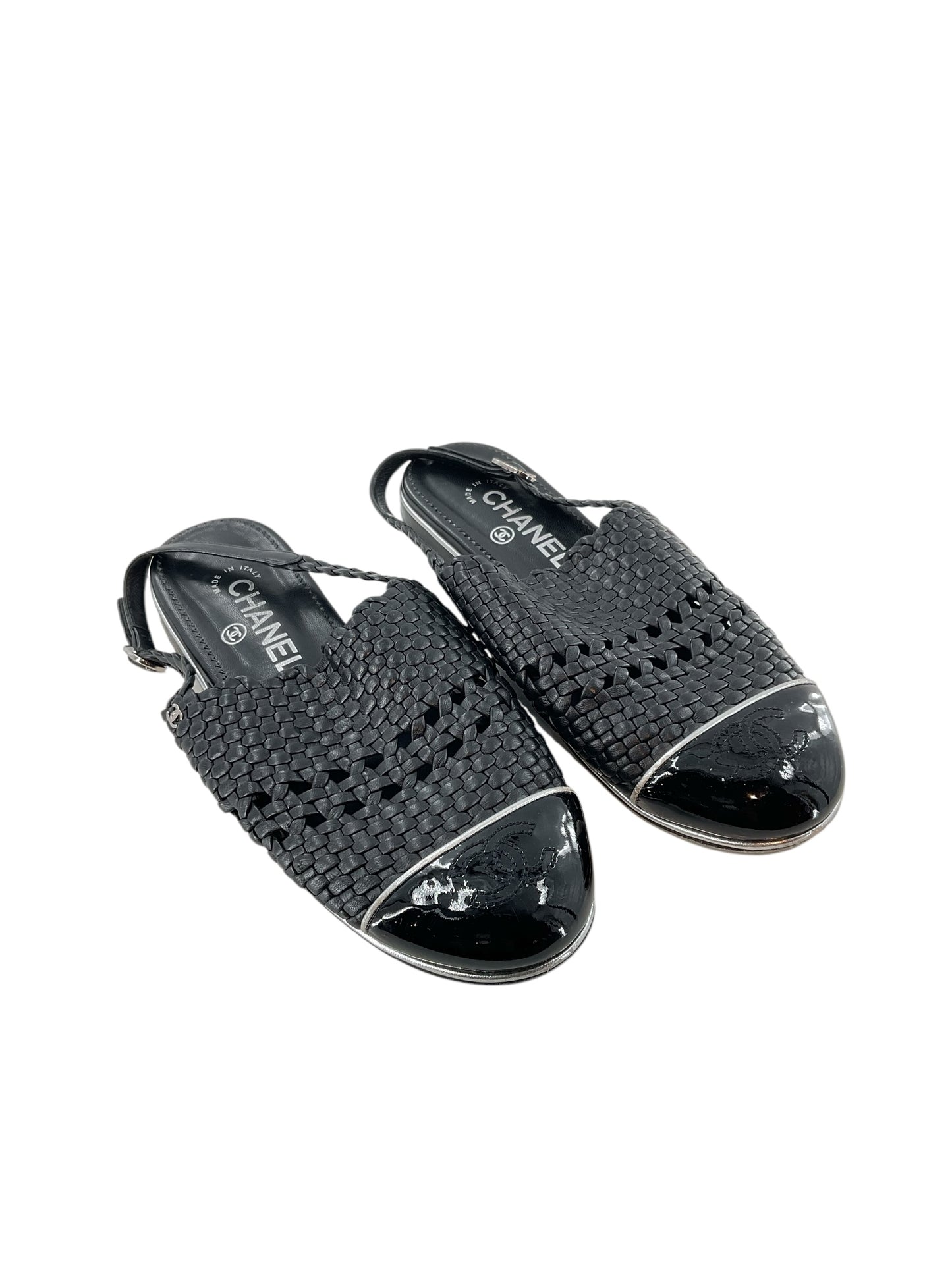 Chanel Woven Black Leather Slippers