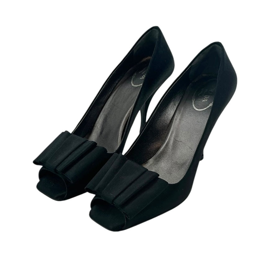 Prada Black Satin Bow Peep-Toe Pumps