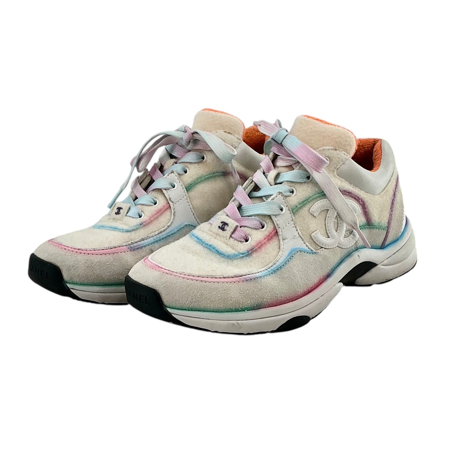 Chanel Multicolor Wool Suede Calfskin CC Sneakers