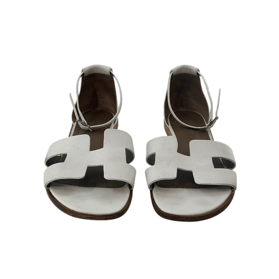 Hermès Santorini Sandals in White Epsom Leather
